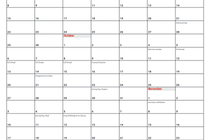 image of 16 week calendar, black grid lines on white paper with title Fall 2024