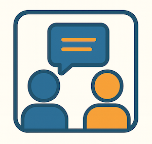 line drawing icon two people talking with chat bubble of lines indicating dialogue