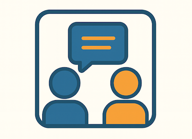 line drawing icon two people talking with chat bubble of lines indicating dialogue