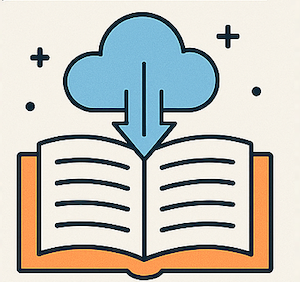 line drawing of cloud downloading into a book