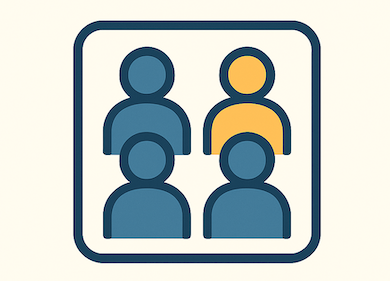 line drawing of four people in a grid