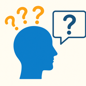 Image of outline of a head with question marks speaking it aloud