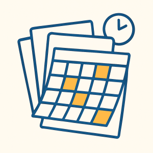 calendar with papers and clock line icon drawing