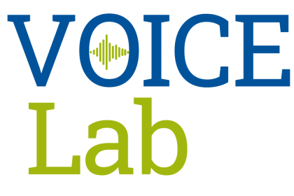 text blue and green VOICE Lab