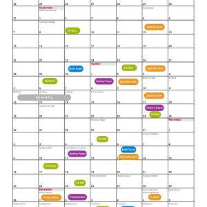 Semester Calendar with assignments