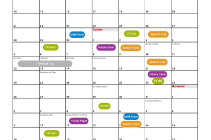 Semester Calendar with assignments